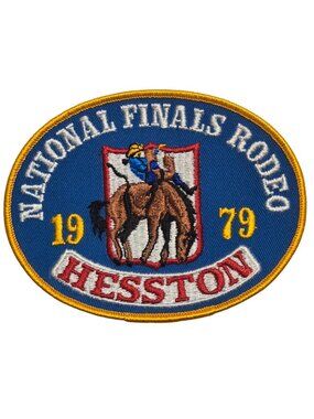 National Finals Rodeo 1979 Hesston Embroidered Patch Blue Yellow Oval Western